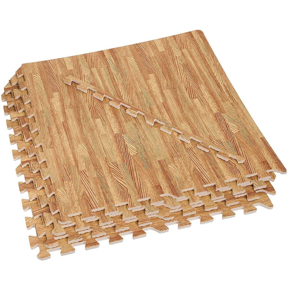 Foam Interlocking Floor Mat, Light Wood, 25 pcs, 100 sq. ft.