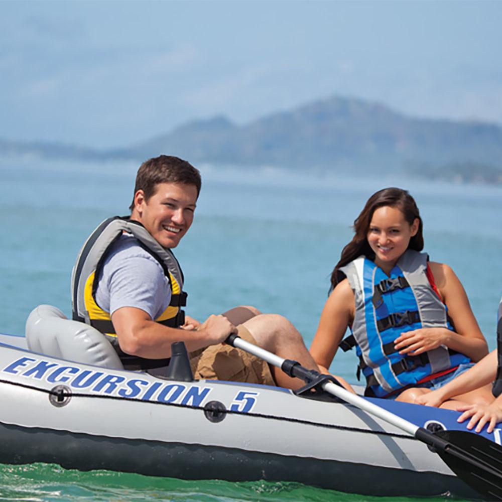 Intex Excursion 5 Person Inflatable Rafting and Fishing Boat Set with 2 Oars