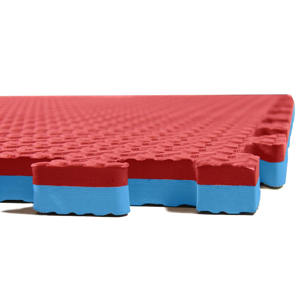 Clevr 1" Extra Thick Reversible Interlocking EVA Gym Foam Floor Mat Tiles, Blue/Red - 12 pcs (24" x 24") Covers 48 sqft |1 Yr Limited Warranty