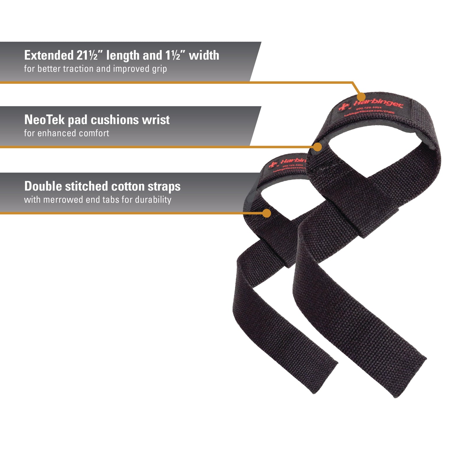 Padded Cotton Lifting Straps with NeoTek Cushioned Wrist (Pair), Black