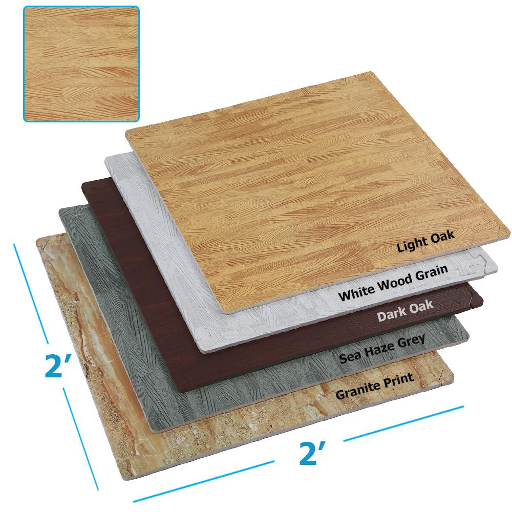 Interlocking EVA Foam Mat Cushion Flooring Tiles, Light Oak Pattern - Set of 25 (2' x 2') Covers 100 sq.ft. for Gym Workout Exercise