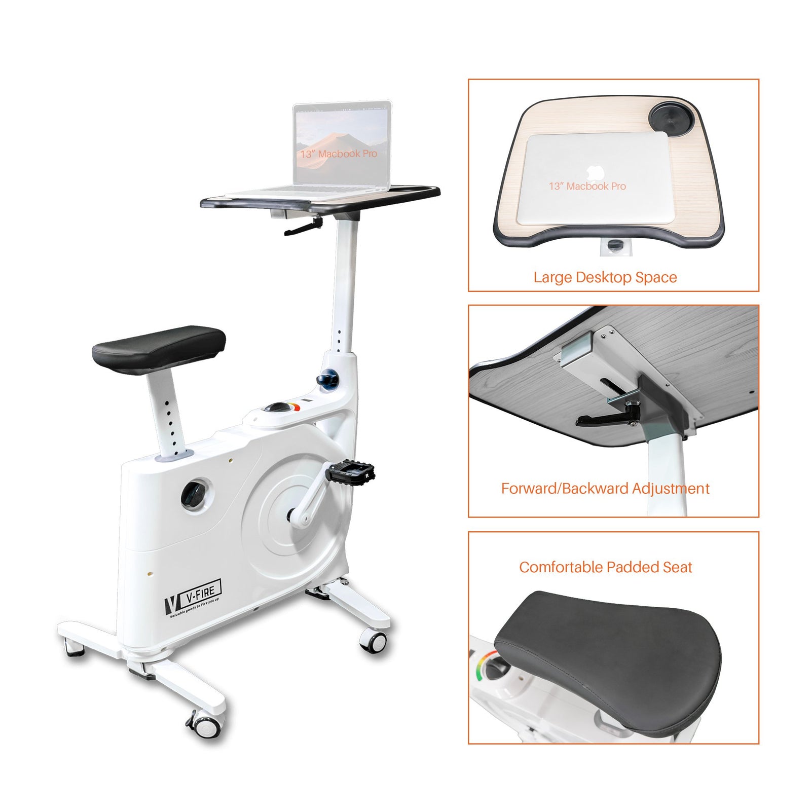 V-Fire Indoor 8 Levels Advanced Magnetic Resistance Cardio Exercise Bike with Standing Desk
