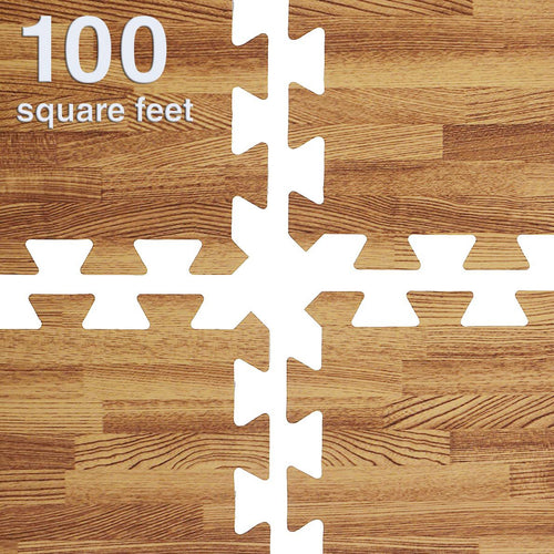 Foam Interlocking Floor Mat, Light Wood, 25 pcs, 100 sq. ft.