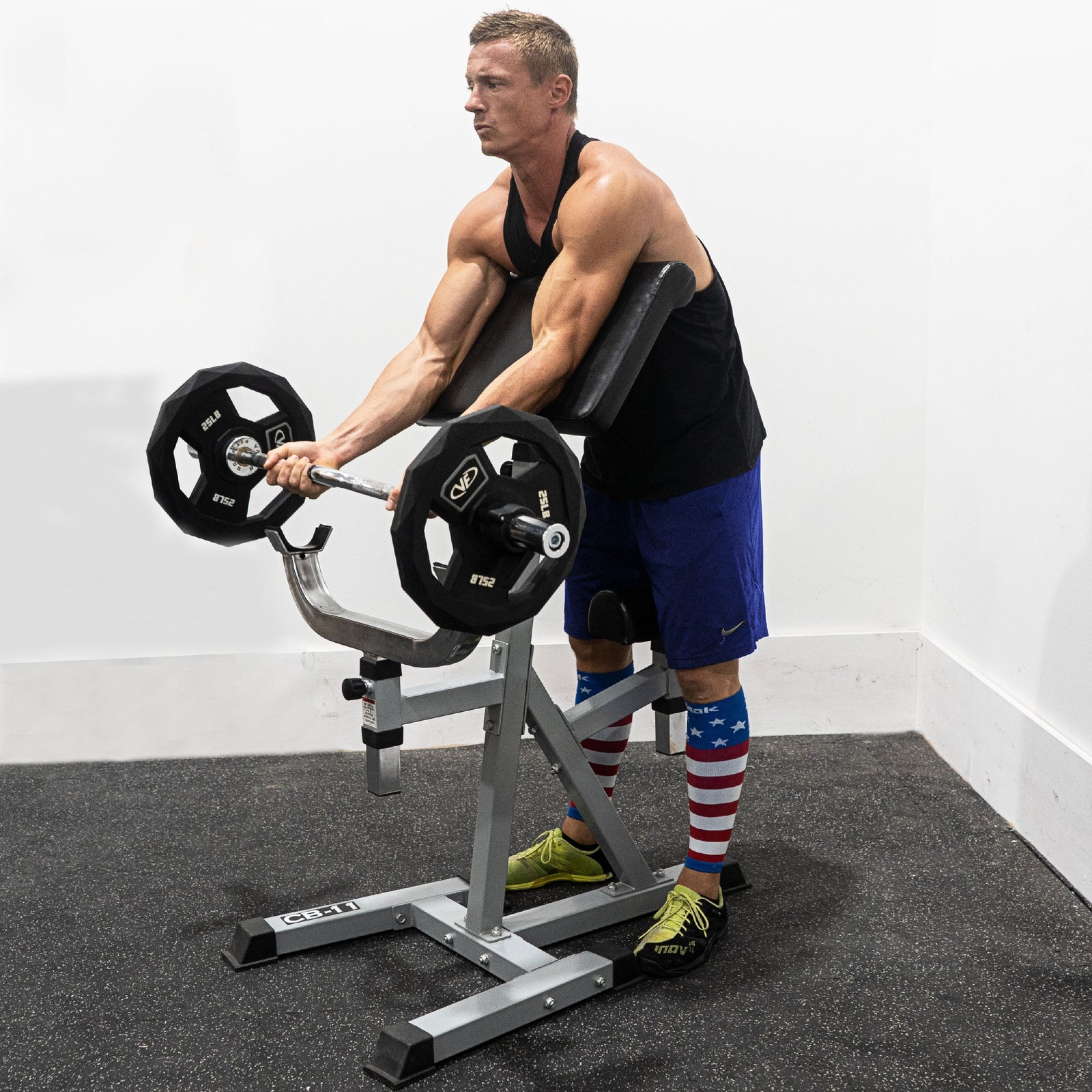 Fitness CB-11 Standing Arm Curl Station for Strength Training w/Pivot and Contoured Arm Rest