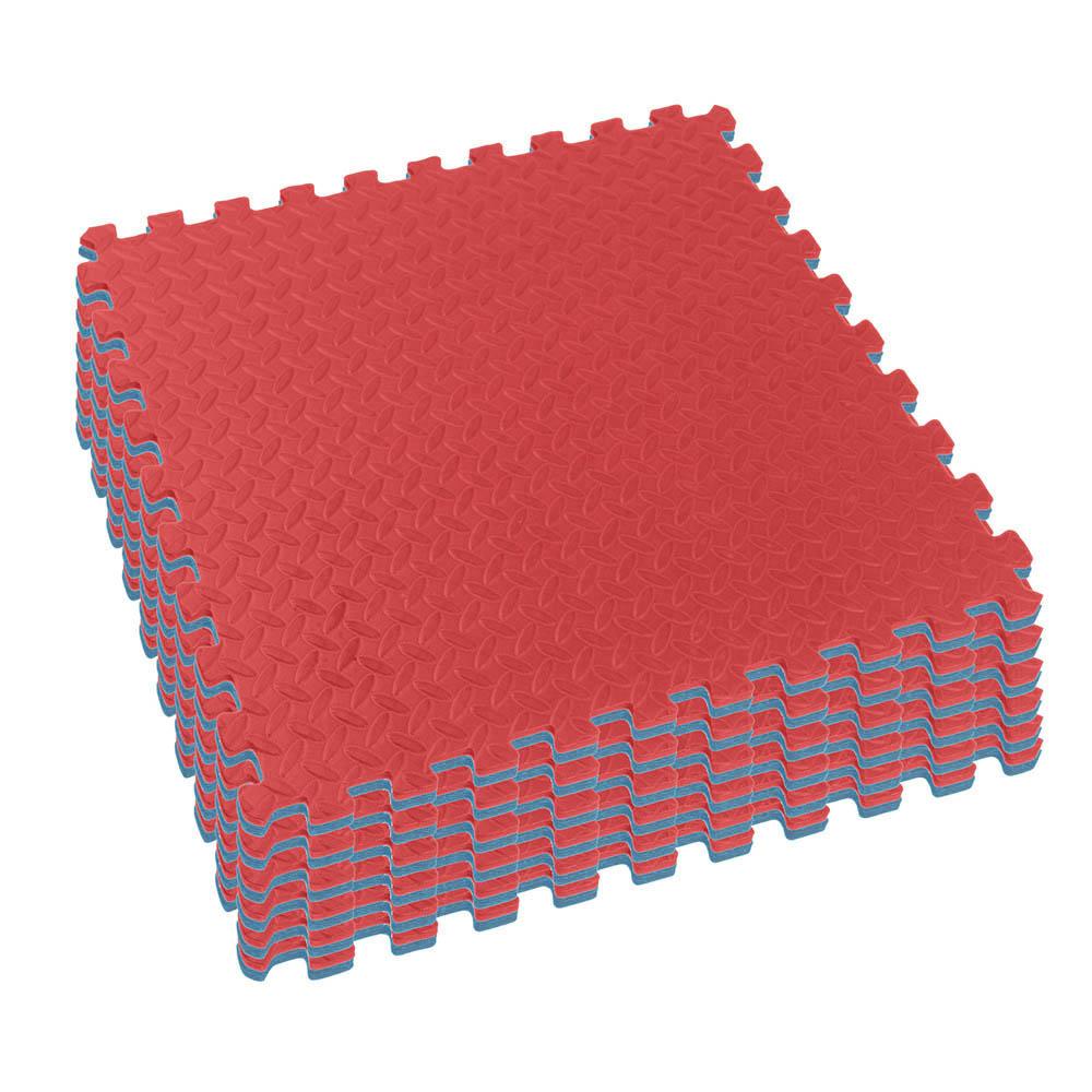 Clevr 1" Extra Thick Reversible Interlocking EVA Gym Foam Floor Mat Tiles, Blue/Red - 12 pcs (24" x 24") Covers 48 sqft |1 Yr Limited Warranty